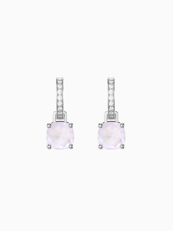 Wylie Earrings (Rose Quartz) - Rhodium Plated