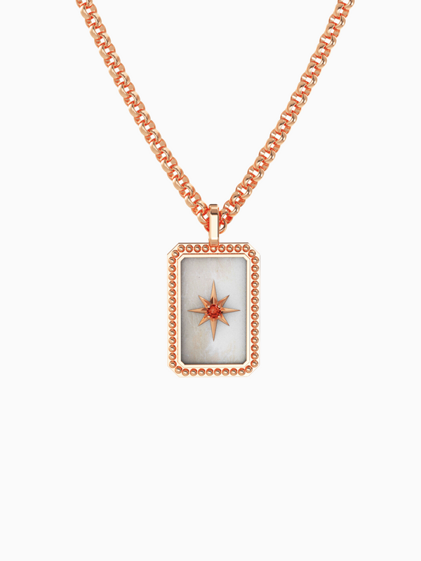 Mother of Pearl Compass Necklace (Garnet) - Rose Gold Plated