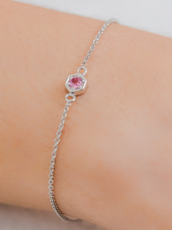 Fleur Bracelet (Pink Tourmaline) - Rhodium Plated