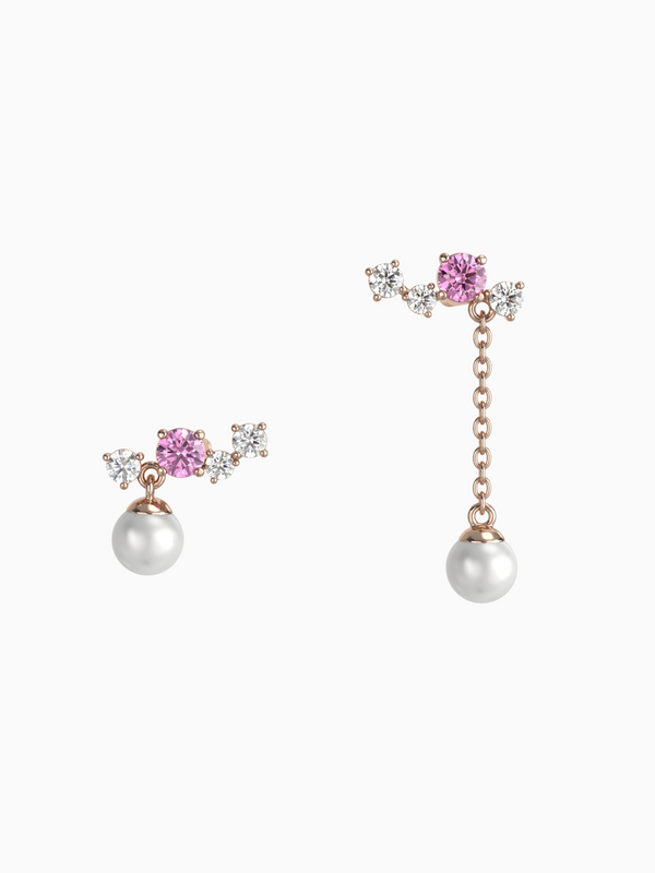 Cynthia Earrings (Diamonds, Tanzanite & Pearl) - 10K Rose Gold