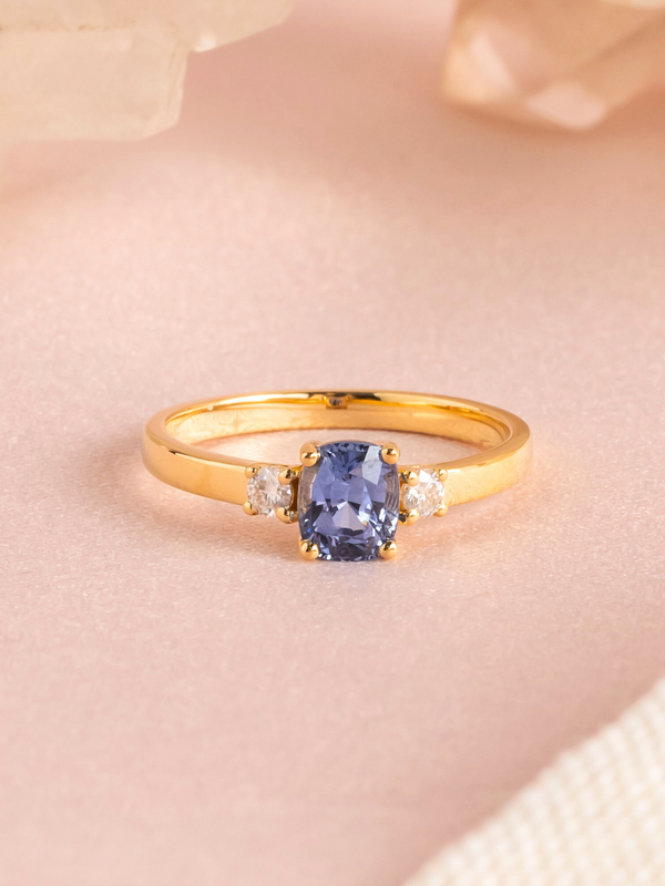 Tara Ring - Blue Sapphire & Moissanite - 18K Yellow Gold 