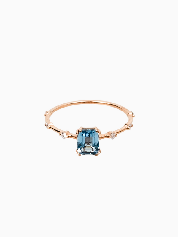 Revera Blue Topaz with Diamonds Ring - 18K Rose Gold