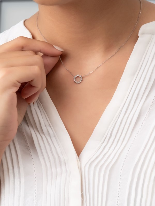 Ciel Diamond Circle Necklace - 18K White Gold