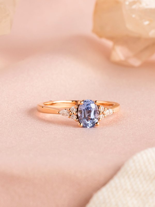 Tiara Ring - Blue Sapphire & Moissanite - 18K Rose Gold