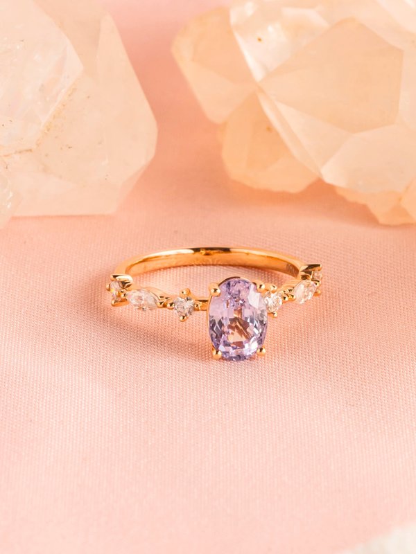 Ellie Ring - Lavender Sapphire & Moissanites - 18k Rose Gold