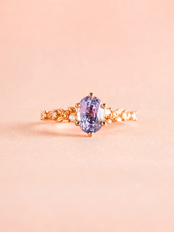 Aimee Ring - Lavender Sapphire & Moissanites - 18k Rose Gold