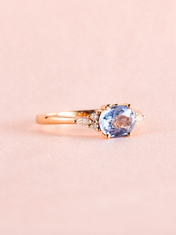 Tiara Ring - Blue Sapphire & Moissanite - 18K Rose Gold