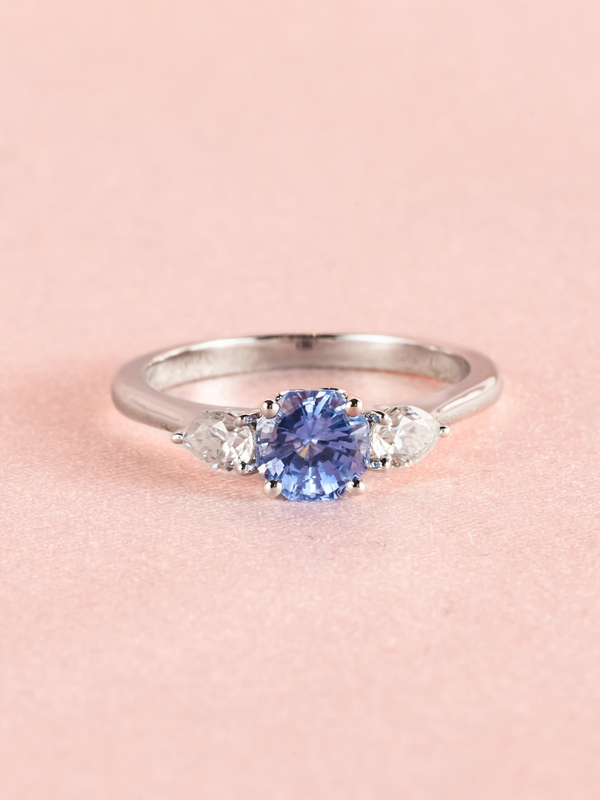Eden Ring - Blue Sapphire & Moissanite - 18k White Gold