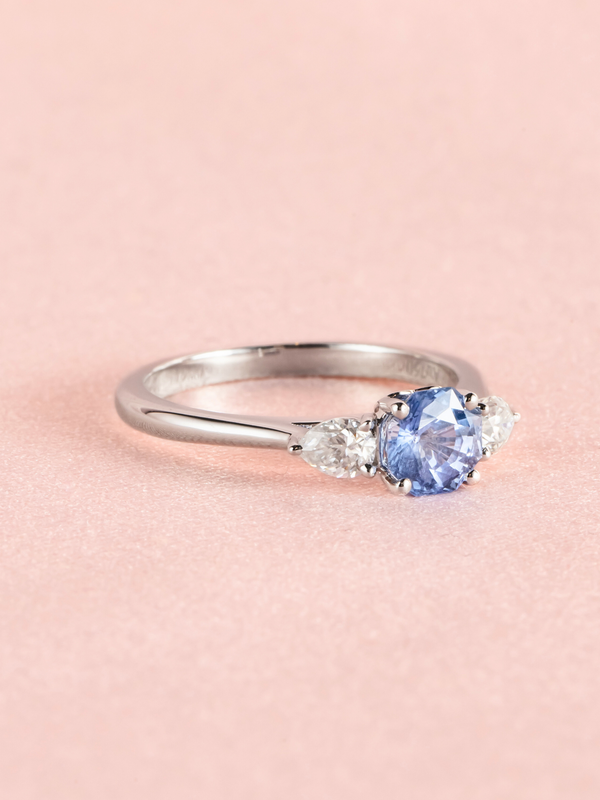 Eden Ring - Blue Sapphire & Moissanite - 18k White Gold