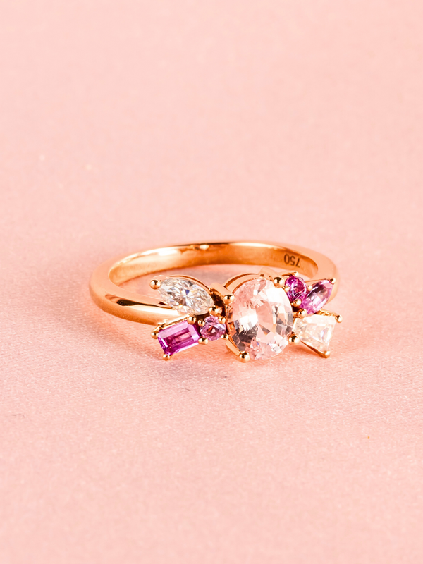 Sera Ring - Morganite & Moissanite - 18K Rose Gold