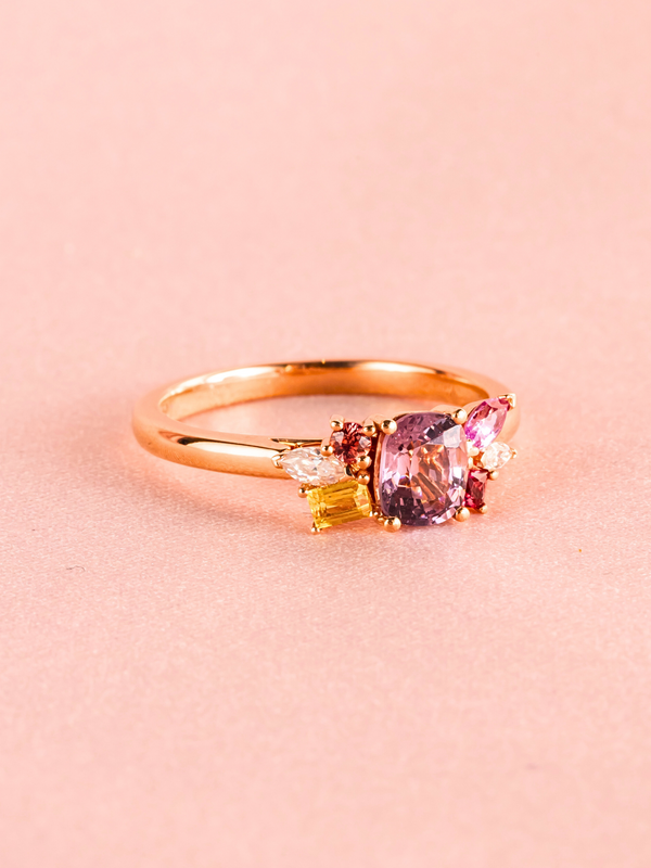 Sarah Ring - Spinel & Moissanite - 18K Rose Gold