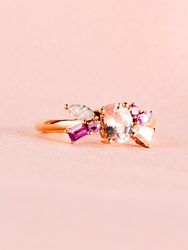 Sera Ring - Morganite & Moissanite - 18K Rose Gold