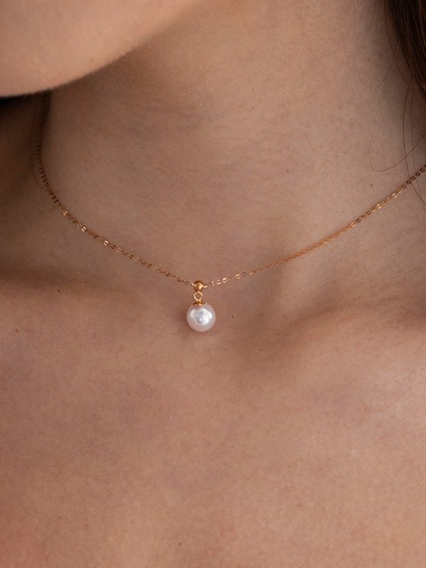 Freshwater Pearl 7-7.5mm 18K Rose Gold Necklace with Ball Pearl Charm