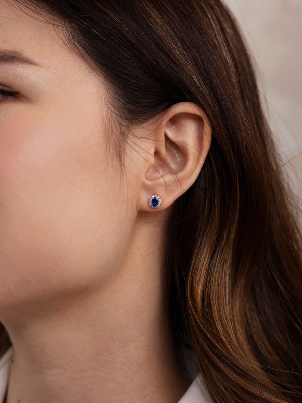 Blue Sapphire Oval Platinum Earrings