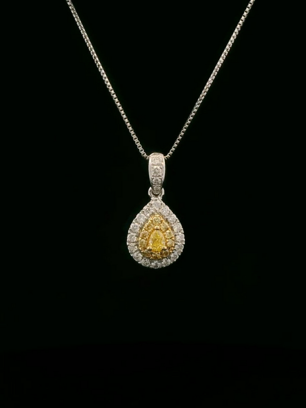 Yellow Diamond (Fancy Intense Yellow) Necklace - 18K Gold & Platinum