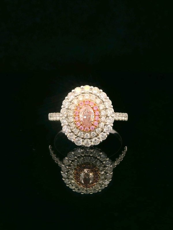 Double Halo Oval Pink Diamond Ring