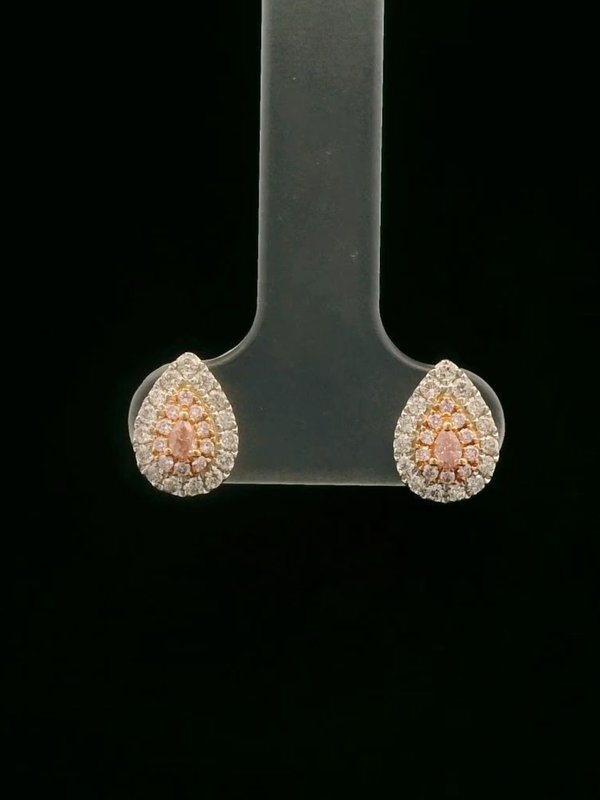 Pink Diamond (Fancy Orangey Pink) Earrings - 18K Rose Gold & Platinum