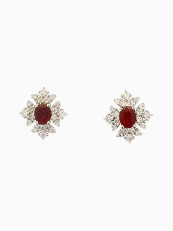 0.45ct Ruby & Diamond 18K White Gold Earrings