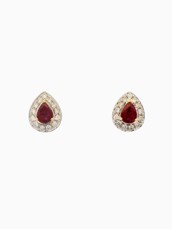 Ruby Earrings with Halo Design (Teardrop)