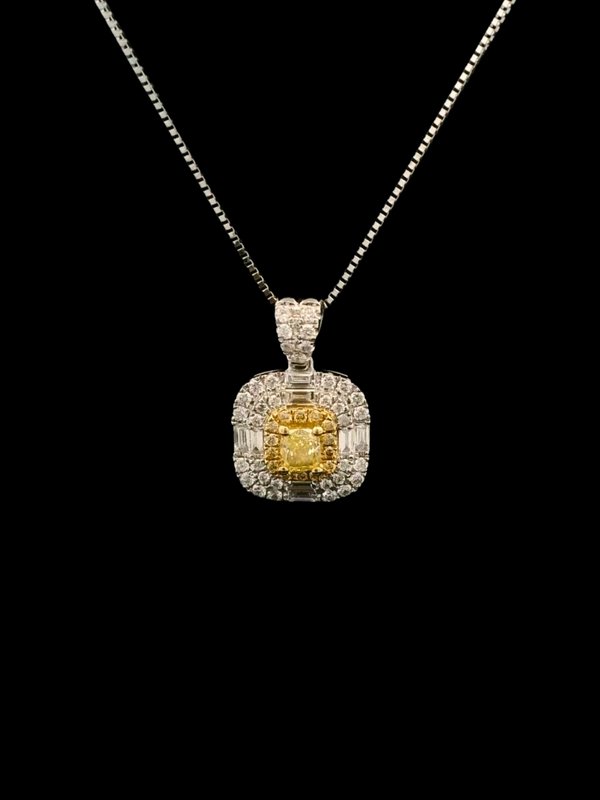 Yellow Diamond (Fancy Intense Yellow) Y10 Necklace - 18K Gold & Platinum