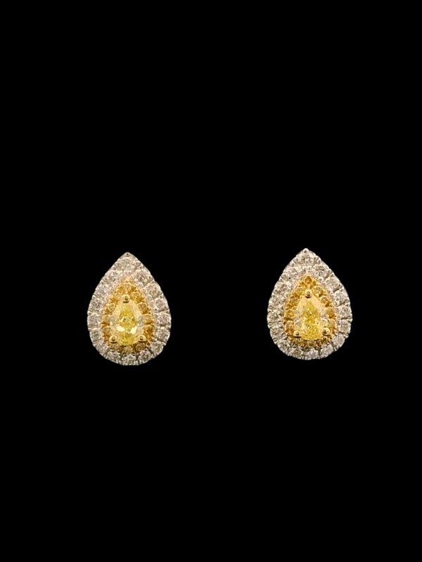 Yellow Diamond (Fancy Yellow) Earrings - 18K Gold & Platinum