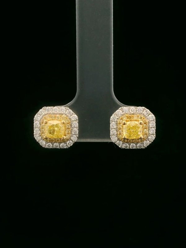 Yellow Diamond (Fancy Intense Yellow) Earrings - 18K Gold & Platinum