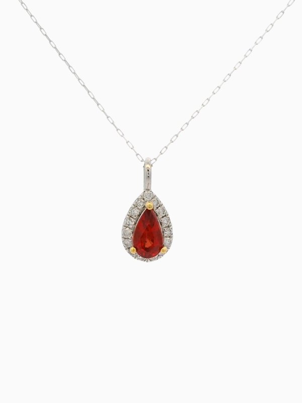 Red Orange Sapphire Necklace with Halo Design