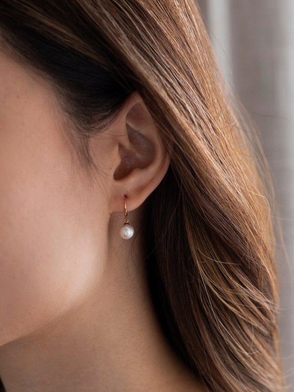 Freshwater Pearl (7-7.5mm) Earrings - 18K Rose Gold