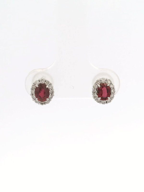 Ruby Halo 18K White Gold Earrings