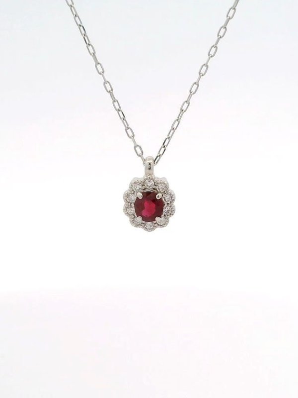 Pigeon Blood Ruby Halo Filigree Platinum Necklace