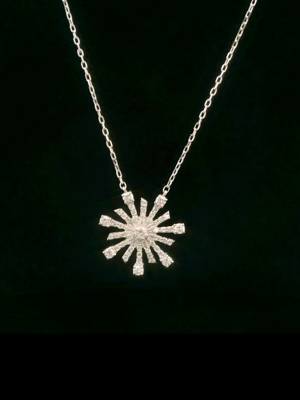 Snowflake Design Diamond Necklace - 18K White Gold