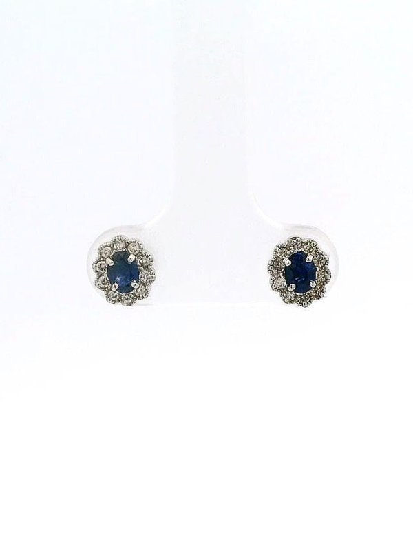 Blue Sapphire Filigree Halo Platinum Earrings