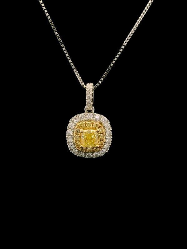 Yellow Diamond (Fancy Intense Yellow) Y9 Necklace - 18K Gold & Platinum