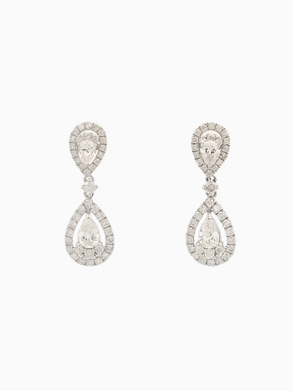 Teardrop Diamond Earrings - 18K White Gold