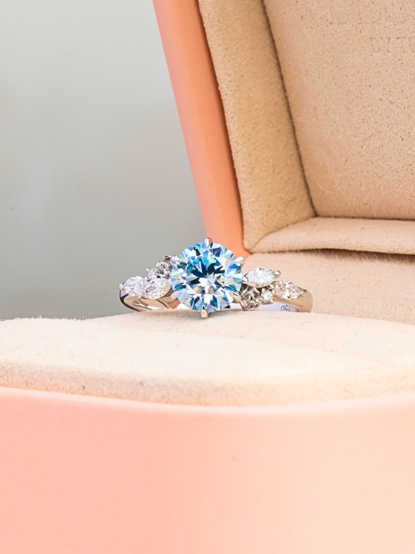 Bel Ring - Blue Moissanite - 14k White Gold