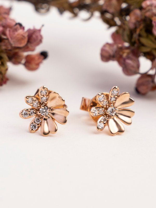 Daisy Floral Earrings - 18K Rose Gold