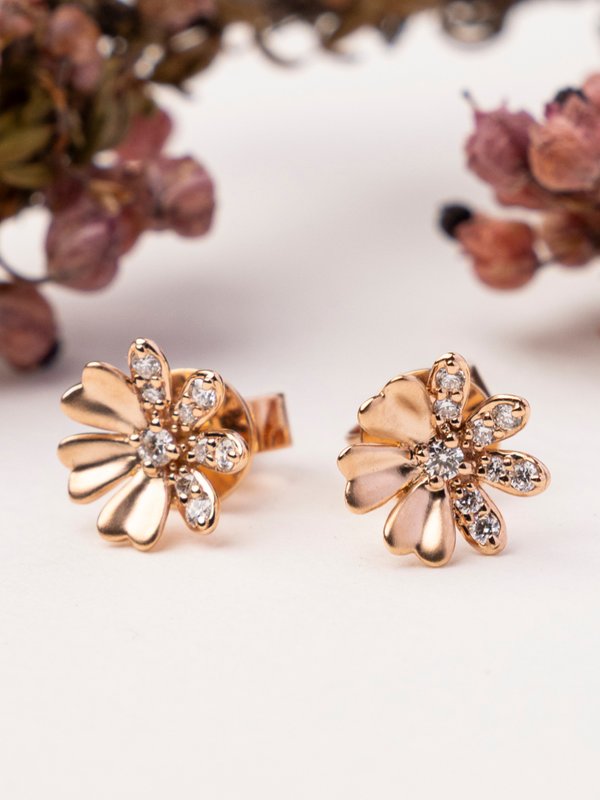 Daisy Floral Earrings - 18K Rose Gold