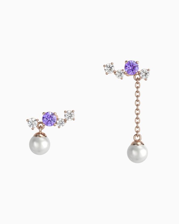 Ashley Earrings (Diamonds, Tanzanite & Pearl) - 10K Rose Gold