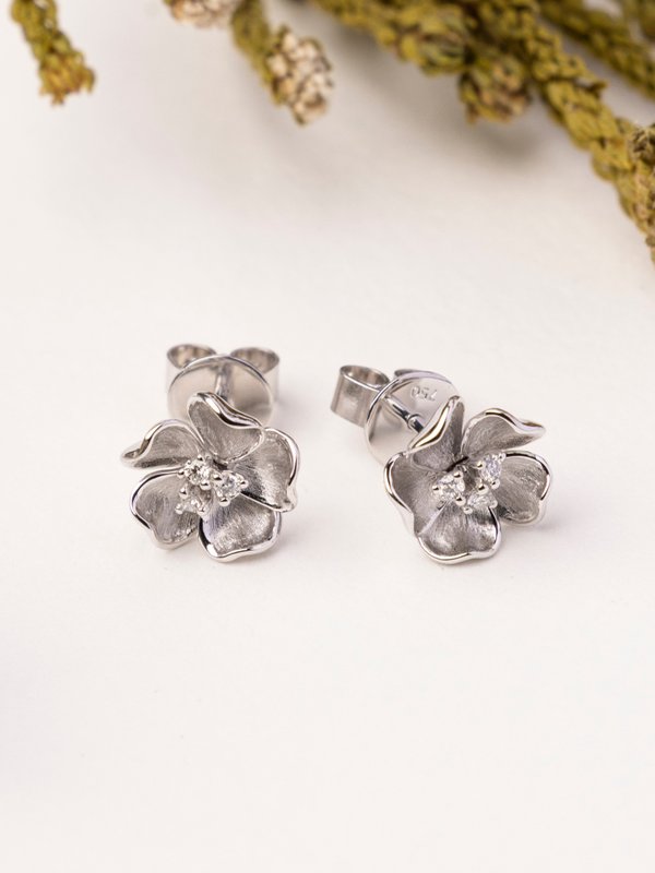 Buttercup Floral Earrings - 18K White Gold