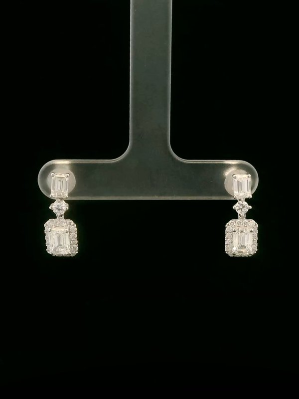 Lab Grown Diamond Earrings - Dangling Design (Emerald Cut)