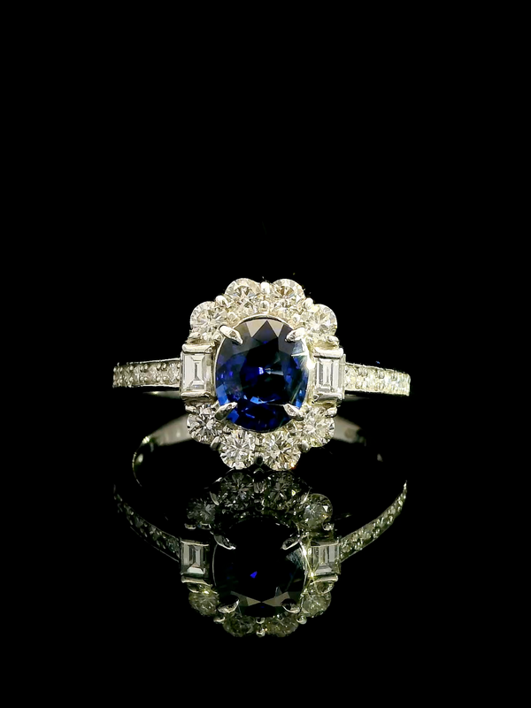 Sapphire Halo Ring - Platinum