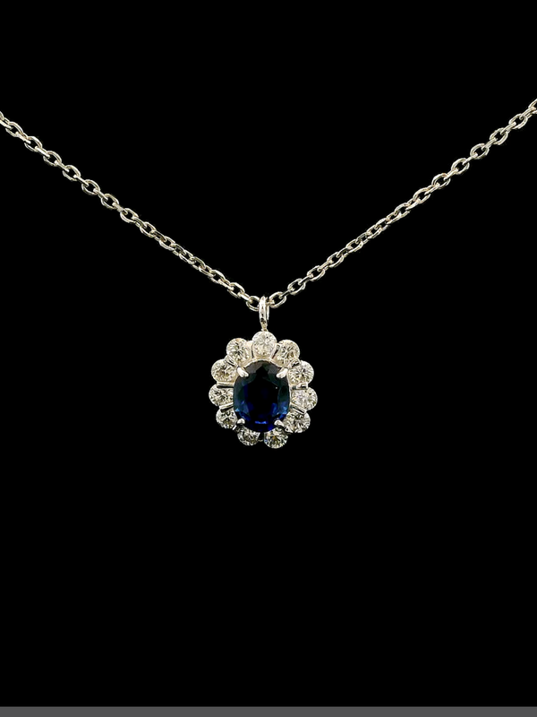 Sapphire Diamond Necklace (Halo Design)