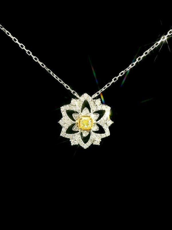 Yellow Diamond Necklace - 18K White Gold