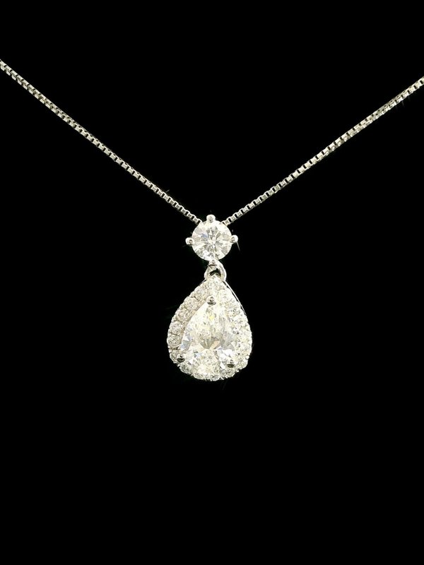 Lab Diamond Teardrop Necklace - 18K White Gold