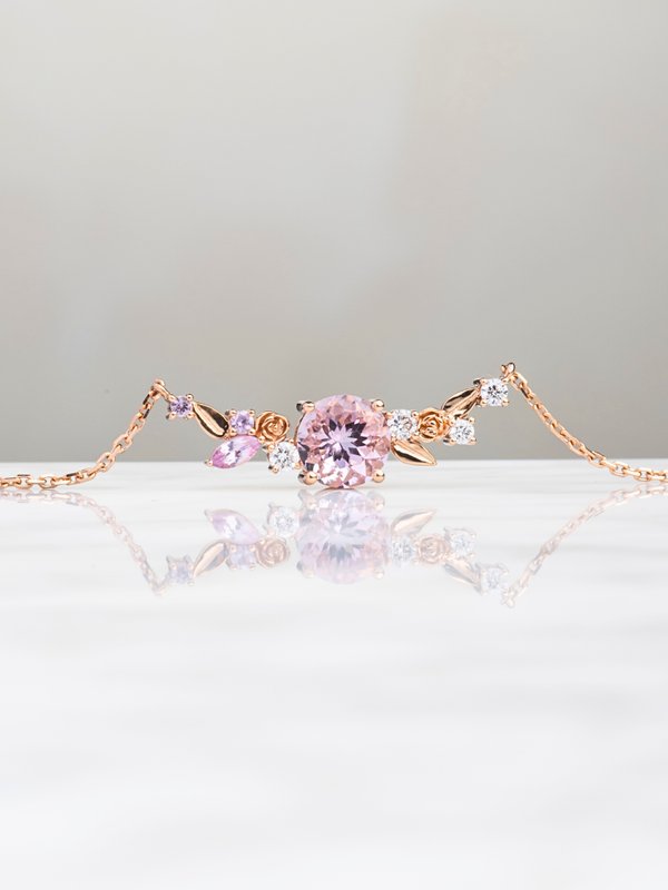 Morganite Floral Necklace - 18K Rose Gold