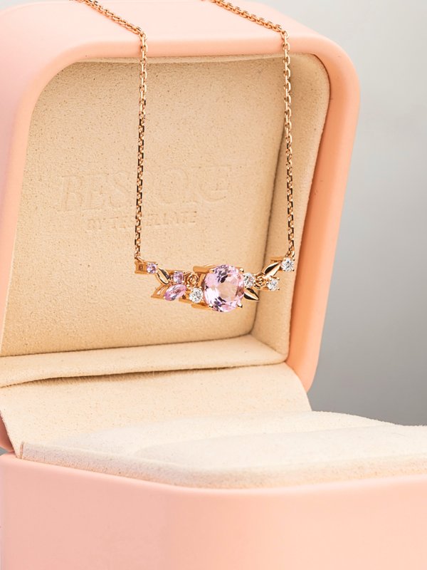 Morganite Floral Necklace - 18K Rose Gold