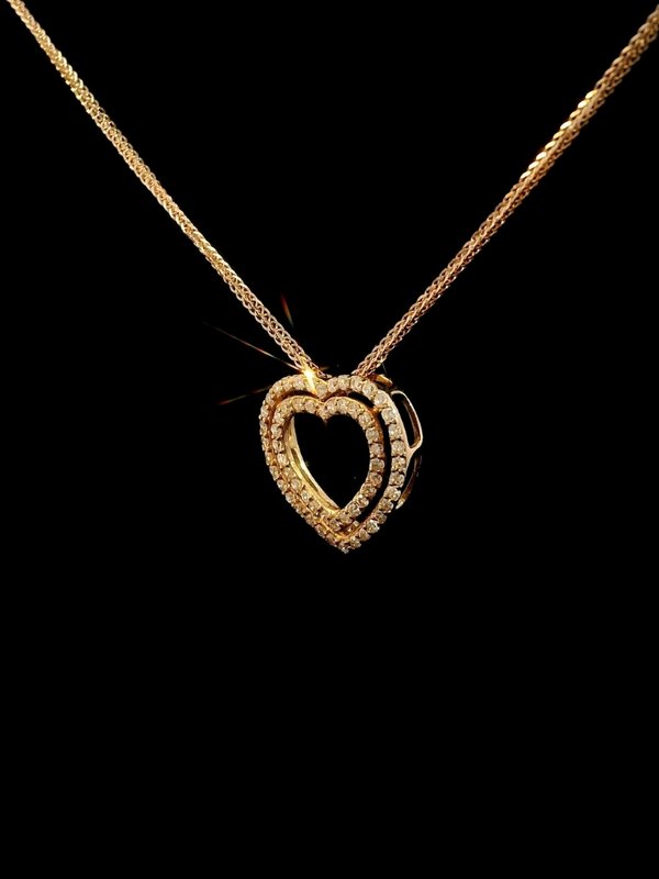 Heart Diamond Halo Necklace - 18K Rose Gold