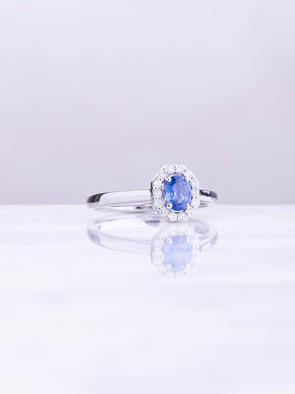 Freya Ring - Blue Sapphire & Lab Grown - 18K White Gold