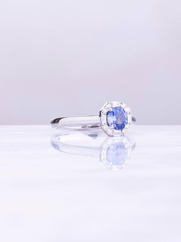 Susie Ring - Blue Sapphire & Lab Grown - 18K White Gold