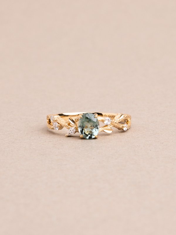 Aeva Ring - Green Tourmaline & Lab Diamonds - 14K Yellow Gold